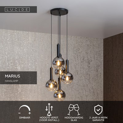 Lucide MARIUS - Hanglamp - Ø 55 cm - 5xE27 - Zwart